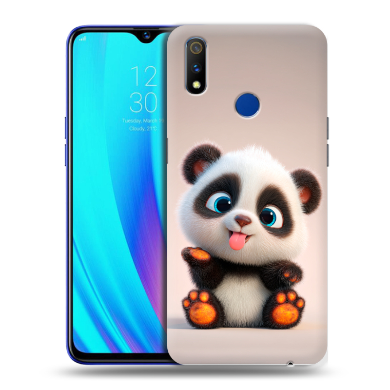 Силиконовый противоударный чехол на Realme 3 Pro с принтом милая панда Силиконовый противоударный чехол на Realme 3 Pro с принтом милая панда