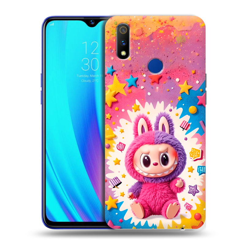 Силиконовый противоударный чехол на Realme 3 Pro с принтом Labubu Лабубу Силиконовый противоударный чехол на Realme 3 Pro с принтом Labubu Лабубу