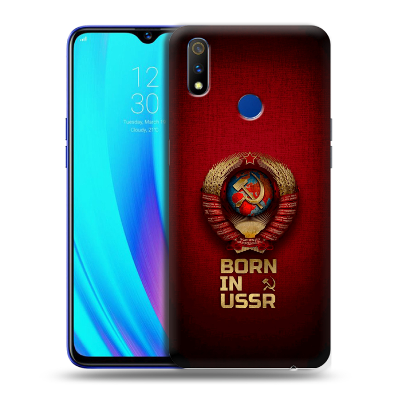 Силиконовый противоударный чехол на Realme 3 Pro с принтом Флаг Герб СССР Силиконовый противоударный чехол на Realme 3 Pro с принтом Флаг Герб СССР