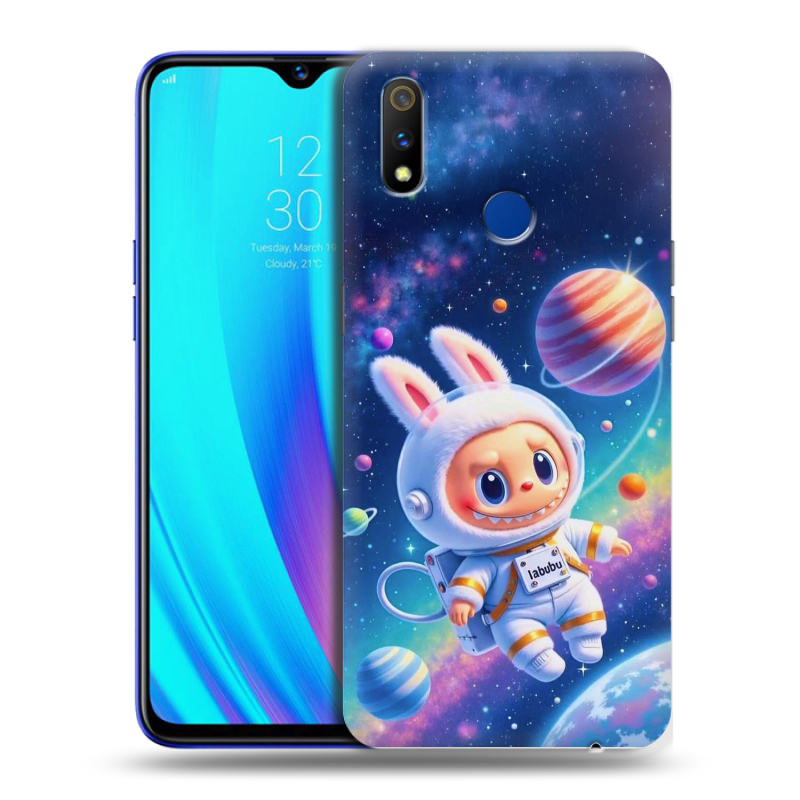 Силиконовый противоударный чехол на Realme 3 Pro с принтом Labubu Лабубу Силиконовый противоударный чехол на Realme 3 Pro с принтом Labubu Лабубу