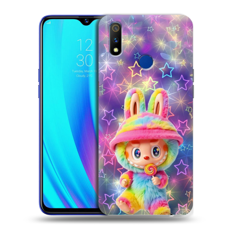 Силиконовый чехол на Realme 3 Pro с принтом Labubu Лабубу Силиконовый чехол на Realme 3 Pro с принтом Labubu Лабубу