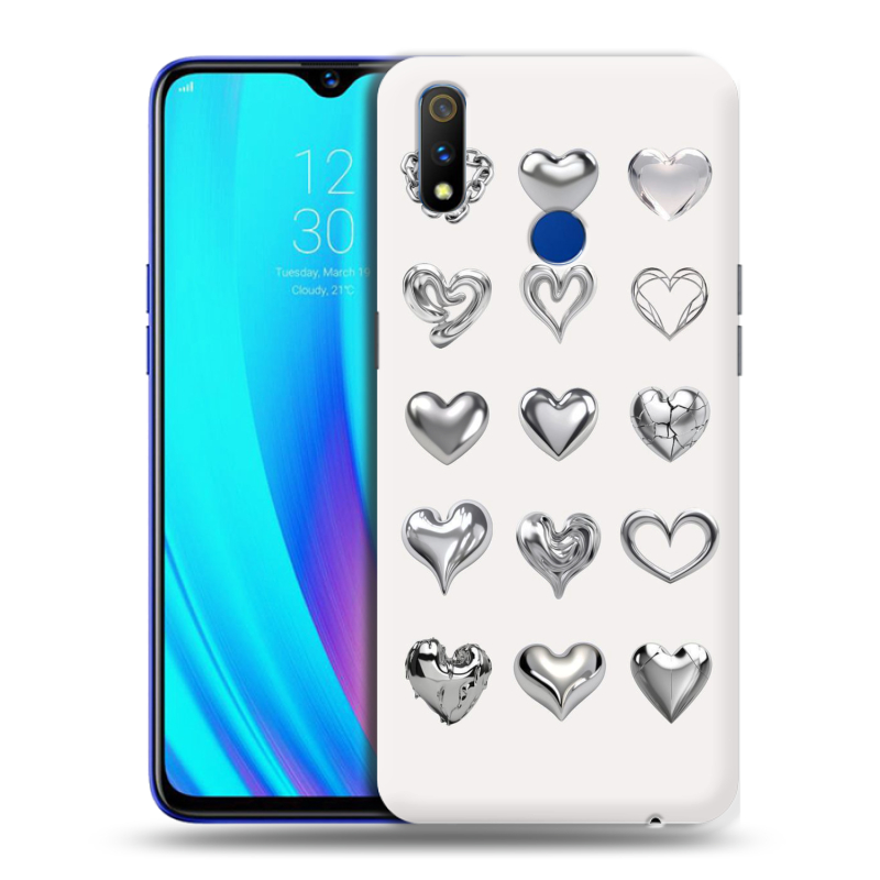 Силиконовый противоударный чехол на Realme 3 Pro с принтом Y2K сердечки Силиконовый противоударный чехол на Realme 3 Pro с принтом Y2K сердечки