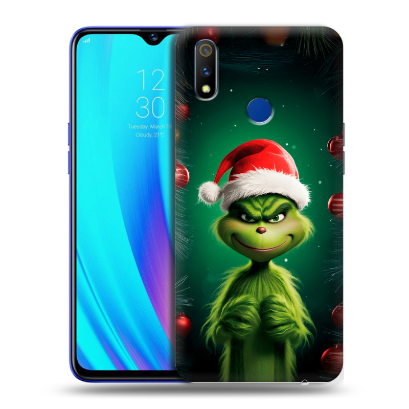 Силиконовый чехол на Realme 3 Pro с принтом Гринч Новый год Рождество Силиконовый чехол на Realme 3 Pro с принтом Гринч Новый год Рождество