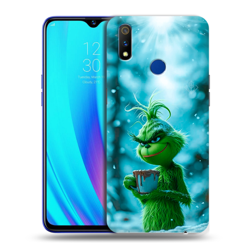 Силиконовый противоударный чехол на Realme 3 Pro с принтом Новый год гринч Силиконовый противоударный чехол на Realme 3 Pro с принтом Новый год гринч