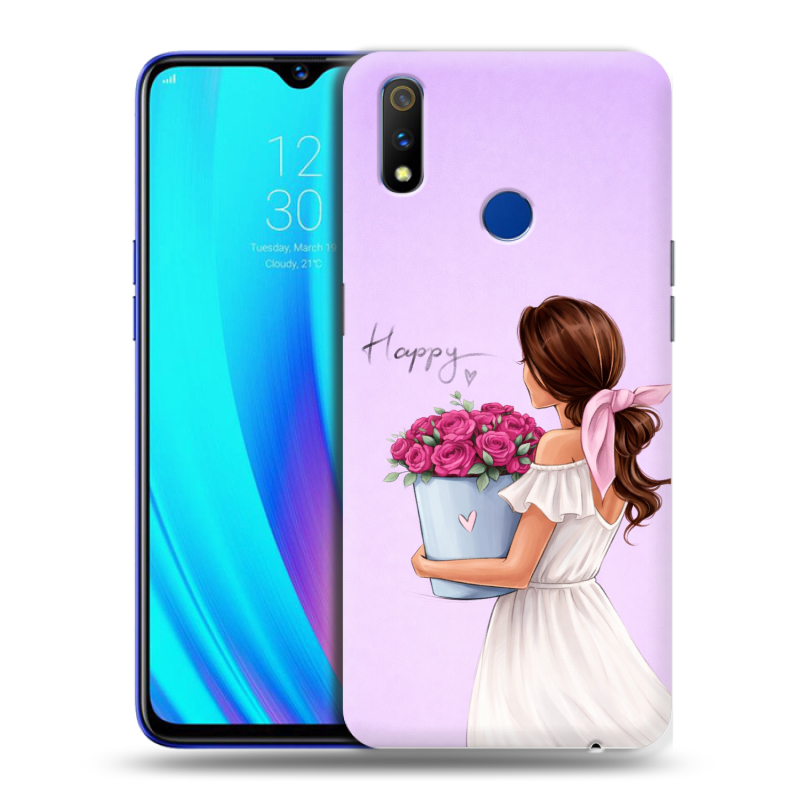 Силиконовый противоударный чехол на Realme 3 Pro с принтом женский Силиконовый противоударный чехол на Realme 3 Pro с принтом женский