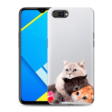 Силиконовый противоударный чехол на Realme C2 с принтом Кошки