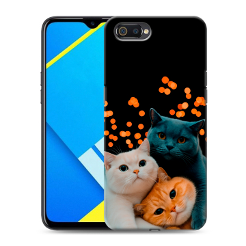 Силиконовый противоударный чехол на Realme C2 с принтом Кошки