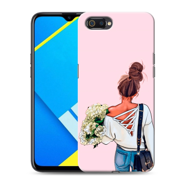 Силиконовый противоударный чехол на Realme C2 с принтом Девушка и букет