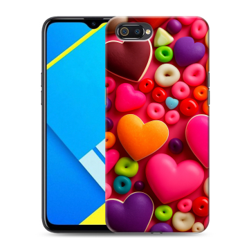 Силиконовый противоударный чехол на Realme C2 с принтом Сердечки Силиконовый противоударный чехол на Realme C2 с принтом Сердечки