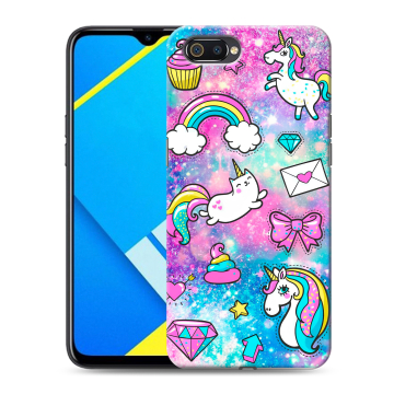 Силиконовый противоударный чехол на Realme C2 с принтом Единороги Силиконовый противоударный чехол на Realme C2 с принтом Единороги