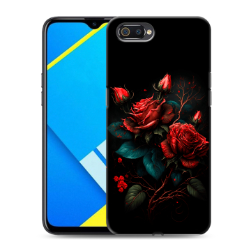 Силиконовый противоударный чехол на Realme C2 с принтом Розы красные Силиконовый противоударный чехол на Realme C2 с принтом Розы красные