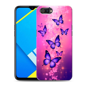 Силиконовый противоударный чехол на Realme C2 с принтом Бабочки Силиконовый противоударный чехол на Realme C2 с принтом Бабочки