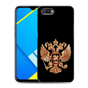 Силиконовый противоударный чехол на Realme C2 с принтом Герб России золотой