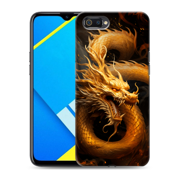Силиконовый противоударный чехол на Realme C2 с принтом Золотой дракон