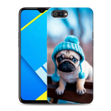 Силиконовый противоударный чехол на Realme C2 с принтом Мопс в шапке Силиконовый противоударный чехол на Realme C2 с принтом Мопс в шапке