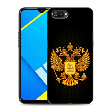 Силиконовый противоударный чехол на Realme C2 с принтом Герб России желтый Силиконовый противоударный чехол на Realme C2 с принтом Герб России желтый