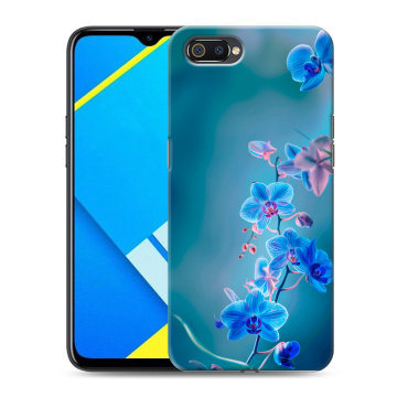 Силиконовый противоударный чехол на Realme C2 с принтом Голубые цветы Силиконовый противоударный чехол на Realme C2 с принтом Голубые цветы