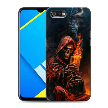 Силиконовый противоударный чехол на Realme C2 с принтом Скелет и карты Силиконовый противоударный чехол на Realme C2 с принтом Скелет и карты