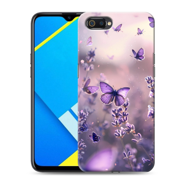Силиконовый противоударный чехол на Realme C2 с принтом бабочки и лаванда Силиконовый противоударный чехол на Realme C2 с принтом бабочки и лаванда