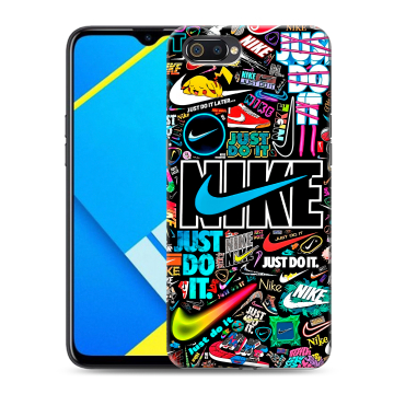 Силиконовый противоударный чехол на Realme C2 с принтом найк nike черный