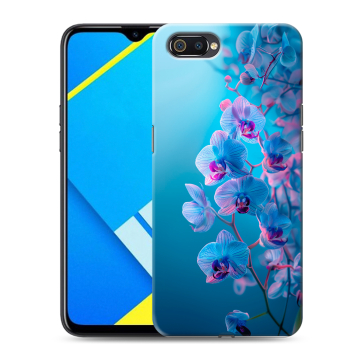 Силиконовый противоударный чехол на Realme C2 с принтом голубые орхидеи Силиконовый противоударный чехол на Realme C2 с принтом голубые орхидеи