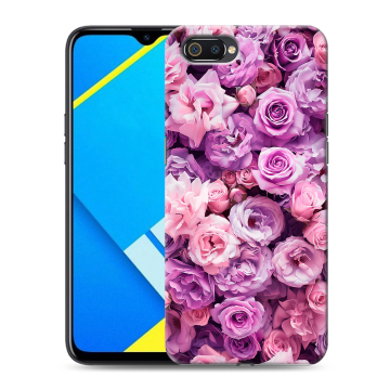 Силиконовый противоударный чехол на Realme C2 с принтом лавандовые розы Силиконовый противоударный чехол на Realme C2 с принтом лавандовые розы