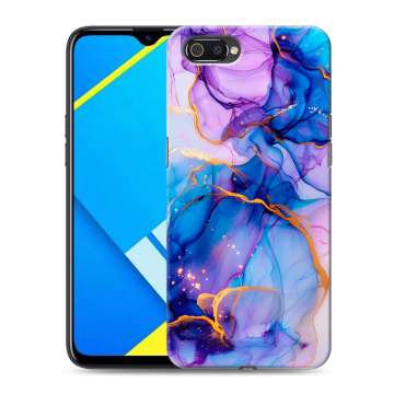 Силиконовый противоударный чехол на Realme C2 с принтом синий мрамор Силиконовый противоударный чехол на Realme C2 с принтом синий мрамор