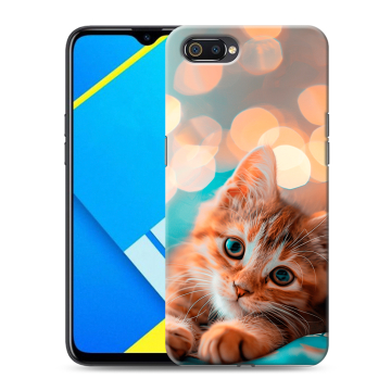 Силиконовый противоударный чехол на Realme C2 с принтом котик Силиконовый противоударный чехол на Realme C2 с принтом котик