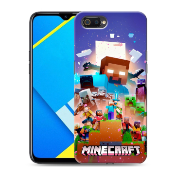 Силиконовый противоударный чехол на Realme C2 с принтом Майнкрафт Minecraft