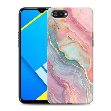 Силиконовый противоударный чехол на Realme C2 с принтом розовый мрамор Силиконовый противоударный чехол на Realme C2 с принтом розовый мрамор