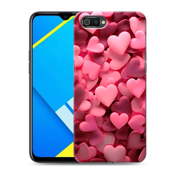 Силиконовый противоударный чехол на Realme C2 с принтом розовые сердечки Силиконовый противоударный чехол на Realme C2 с принтом розовые сердечки