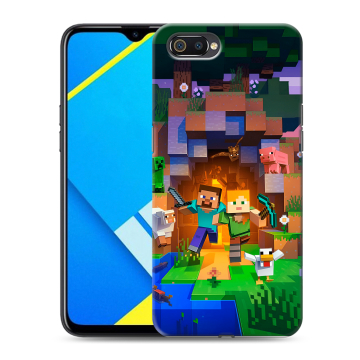 Силиконовый противоударный чехол на Realme C2 с принтом Майнкрафт Minecraft