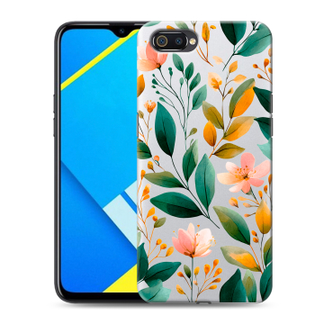 Силиконовый противоударный чехол на Realme C2 с принтом Цветы паттерн Силиконовый противоударный чехол на Realme C2 с принтом Цветы паттерн
