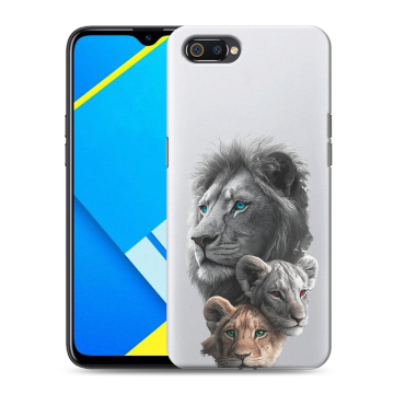 Силиконовый противоударный чехол на Realme C2 с принтом Львы Силиконовый противоударный чехол на Realme C2 с принтом Львы