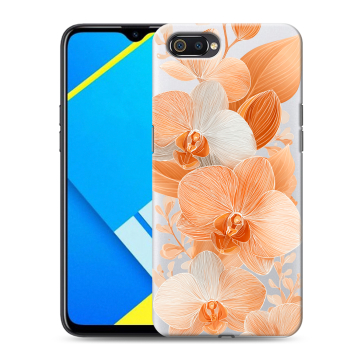 Силиконовый противоударный чехол на Realme C2 с принтом Бежевые цветы Силиконовый противоударный чехол на Realme C2 с принтом Бежевые цветы