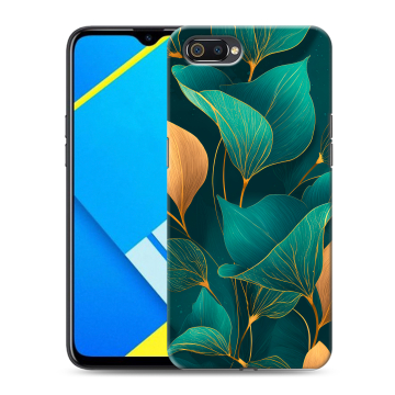 Силиконовый противоударный чехол на Realme C2 с принтом Листья и золото Силиконовый противоударный чехол на Realme C2 с принтом Листья и золото