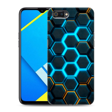 Силиконовый противоударный чехол на Realme C2 с принтом Неоновые соты Силиконовый противоударный чехол на Realme C2 с принтом Неоновые соты