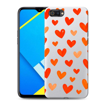 Силиконовый противоударный чехол на Realme C2 с принтом Сердечки Силиконовый противоударный чехол на Realme C2 с принтом Сердечки