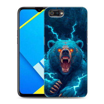 Силиконовый противоударный чехол на Realme C2 с принтом Медведь Силиконовый противоударный чехол на Realme C2 с принтом Медведь