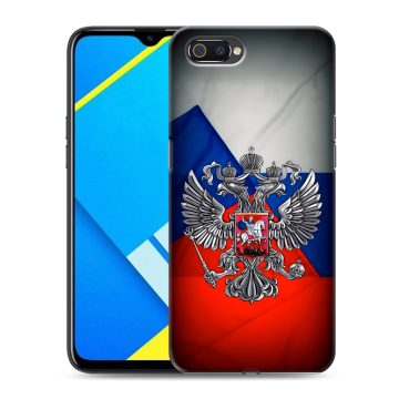 Силиконовый противоударный чехол на Realme C2 с принтом Флаг России Силиконовый противоударный чехол на Realme C2 с принтом Флаг России