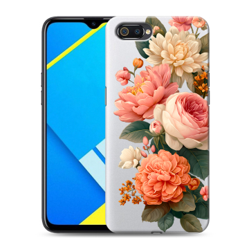 Силиконовый противоударный чехол на Realme C2 с принтом цветы Силиконовый противоударный чехол на Realme C2 с принтом цветы