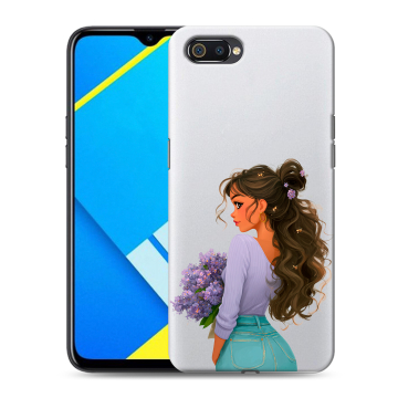 Силиконовый противоударный чехол на Realme C2 с принтом девушка цветы Силиконовый противоударный чехол на Realme C2 с принтом девушка цветы