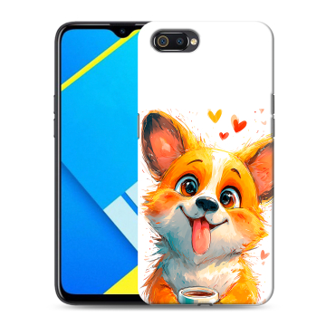 Силиконовый противоударный чехол на Realme C2 с принтом корги Силиконовый противоударный чехол на Realme C2 с принтом корги