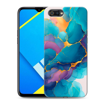 Силиконовый противоударный чехол на Realme C2 с принтом Мрамор блестки Силиконовый противоударный чехол на Realme C2 с принтом Мрамор блестки