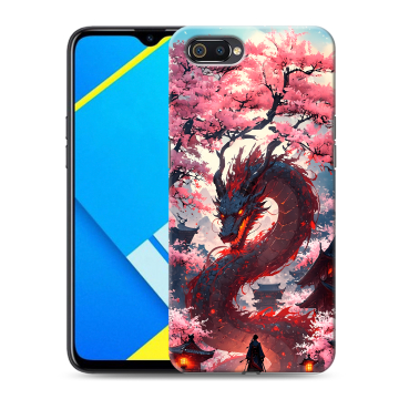 Силиконовый противоударный чехол на Realme C2 с принтом Дракон Японский Силиконовый противоударный чехол на Realme C2 с принтом Дракон Японский