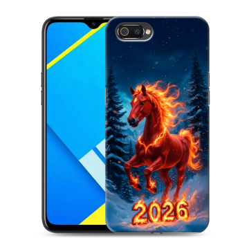 Силиконовый противоударный чехол на Realme C2 с принтом Новый год коня Силиконовый противоударный чехол на Realme C2 с принтом Новый год коня