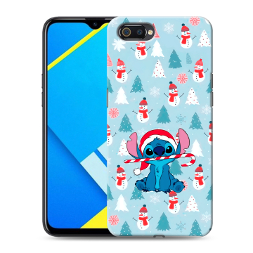 Силиконовый противоударный чехол на Realme C2 с принтом Стич Новый год Силиконовый противоударный чехол на Realme C2 с принтом Стич Новый год