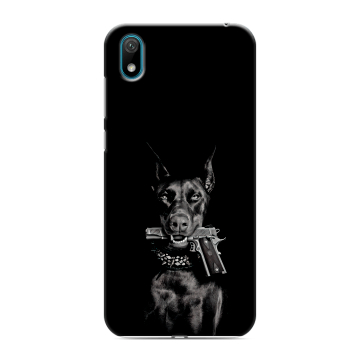 Силиконовый чехол на Huawei Y5 (2019) с принтом Доберман и пистолет