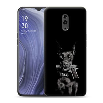 Пластиковый чехол на OPPO Reno Z с принтом Доберман и пистолет Пластиковый чехол на OPPO Reno Z с принтом Доберман и пистолет
