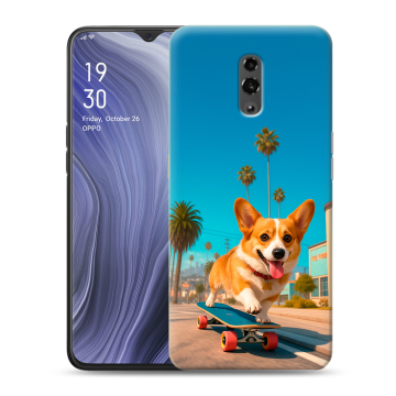 Пластиковый чехол на OPPO Reno Z с принтом Корги на скейте